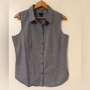 Talbots Petites Size 16P Black White Gingham Sleeveless Button Down Shirt NWT